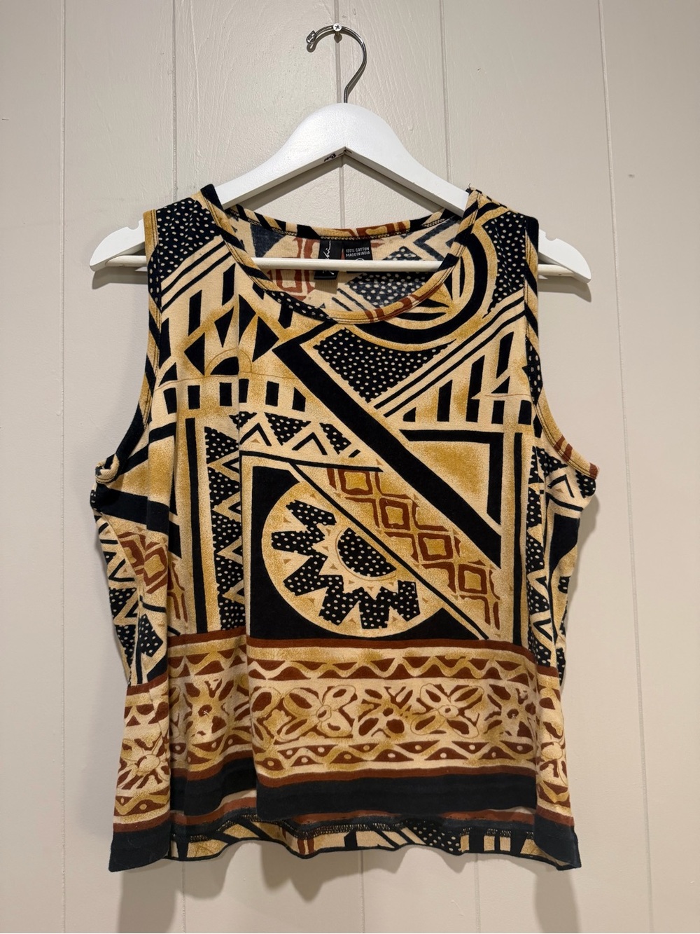 Ash Geometric Print Tank Top - Black & Tan